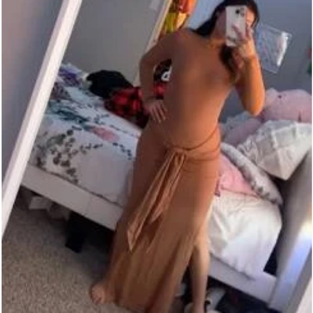 Solid Split Thigh Tie Front Dress - image 5